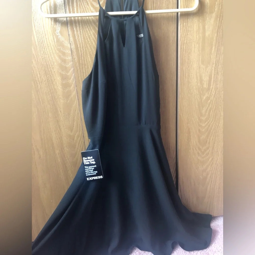 Women’s Express Black Halter Flare Dress Keyholes Size 0 NWT